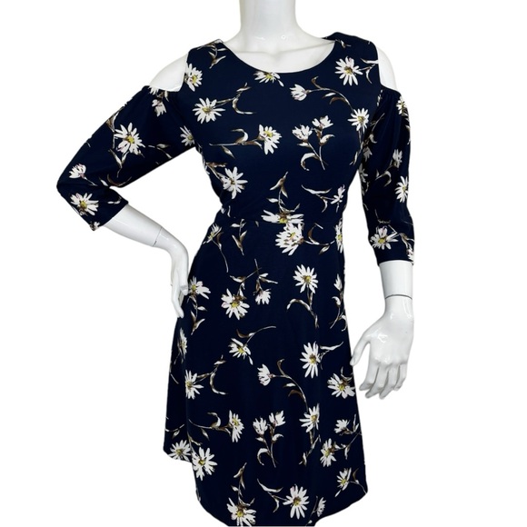 Zink London Women dark Navy Blue Printed flower pattern Fit & Flare Dress XL - Picture 11 of 17